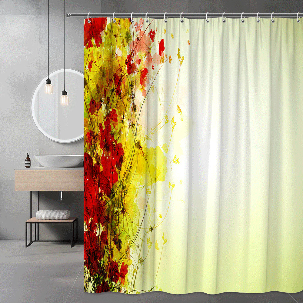 Floral Abstract Shower Curtain Red Yellow Green Print
