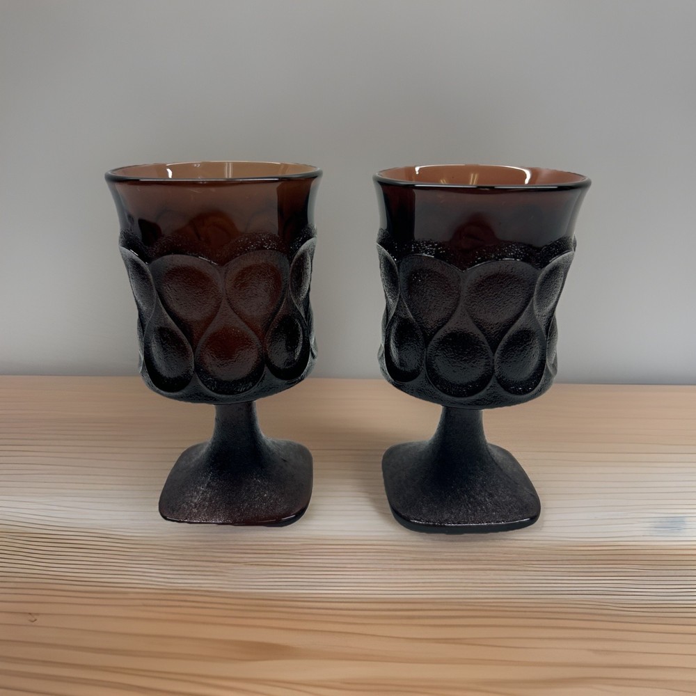 Set Of 2 Vintage Noritake Spotlight Walnut Brown Water Goblet Glasses 4 3/4”MCM