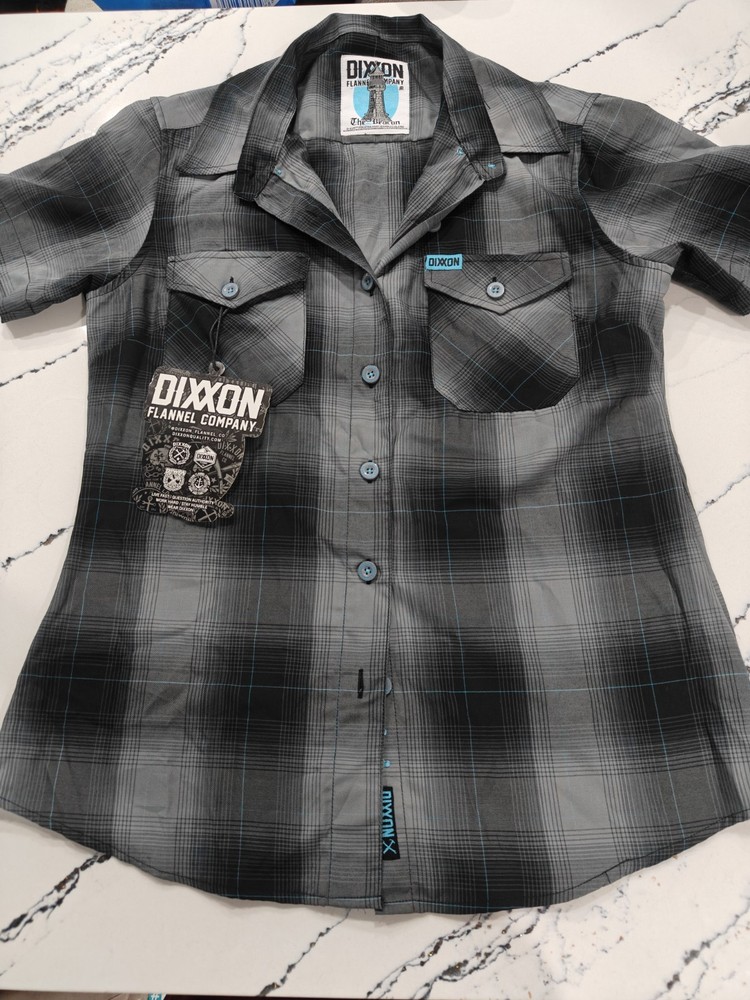 NEW Dixxon Flannel Co Women’s Small Black Plaid Short Sleeve Button Up Shirt