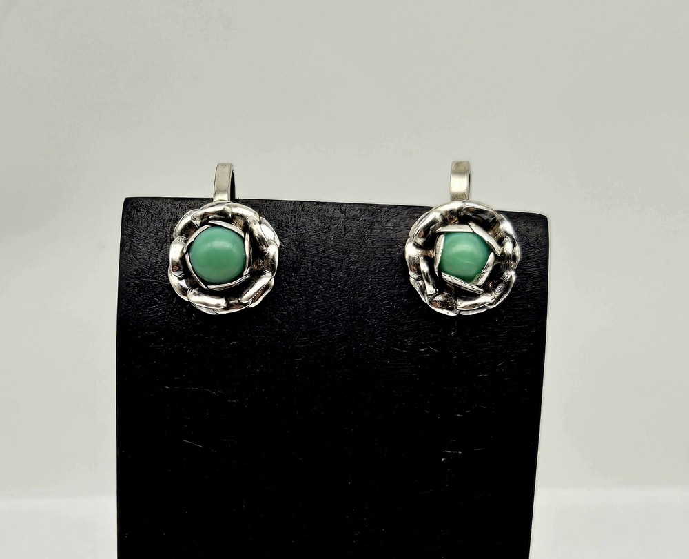 Vintage Native Taxco Mexico Sterling Silver Turquoise Screw Back Stud Earrings
