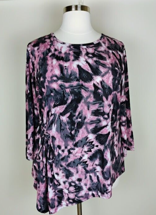 Cato Est. 1946 Tunic Top Tie Dye Size 18/20W Asymmetrical Hem Flowy Pink Black