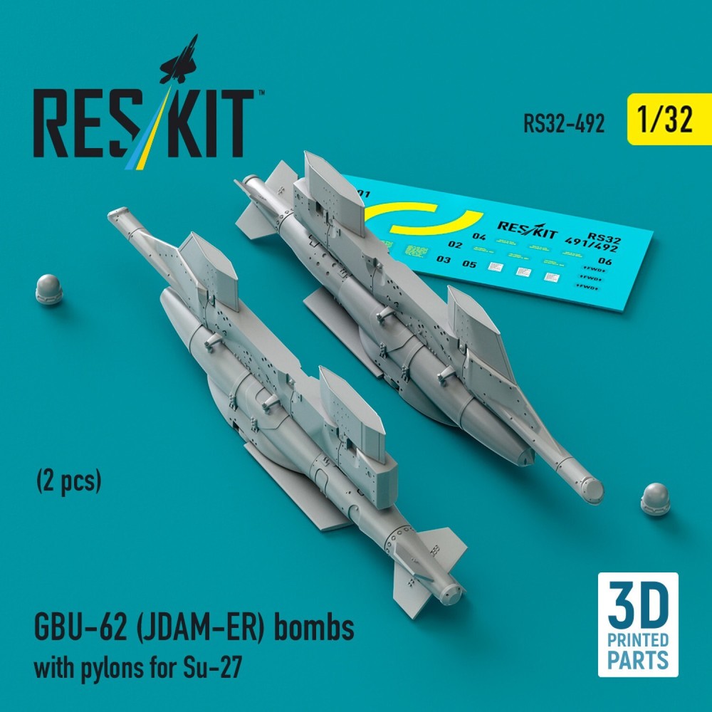 GBU-62 (JDAM-ER) bombs with pylons for Su-27 (2 pcs) Scale 1:32 ResKit RS32-0492