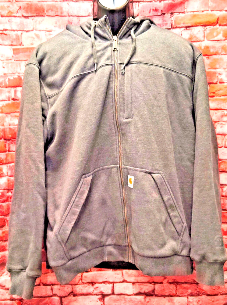 Carhartt Jacket Men's 2XL Gray Quilted Lined Rain Defender Hooded Full Zipper