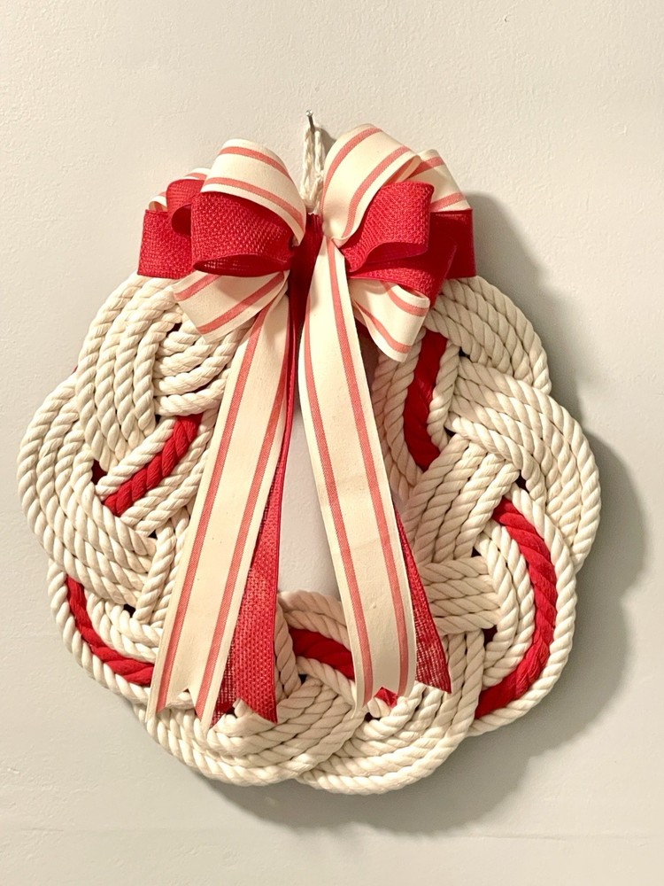 16-Inch Red and White Cotton Rope Nautical Wreath  
