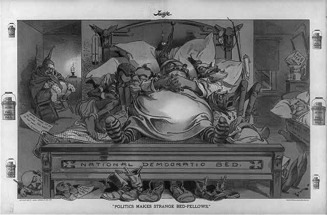 Political Cartoon,William Jennings Bryan sleeping,National Democratic Bed,1900
