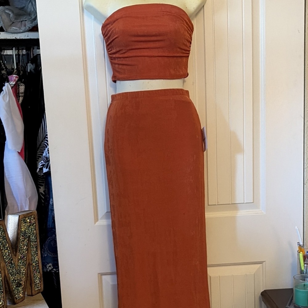 Forever 21 Orange Knit Tube Top & Skirt Set 2 Piece S Women