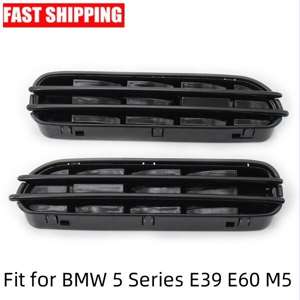 Fit for BMW 5 Series E39 E60 M5 Side Fender Air Flow Vent Grill Shiny Black 2Pcs