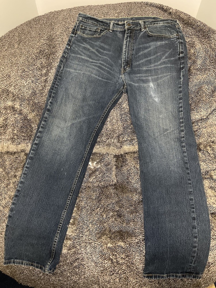 Levis 505 Regular Fit Straight Leg Mens Jeans 38x32 Dark Blue Denim