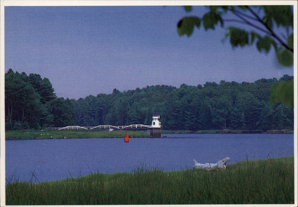Marshall's PT Light lighthouse Bath Maine red bouy log ~ vintage postcard
