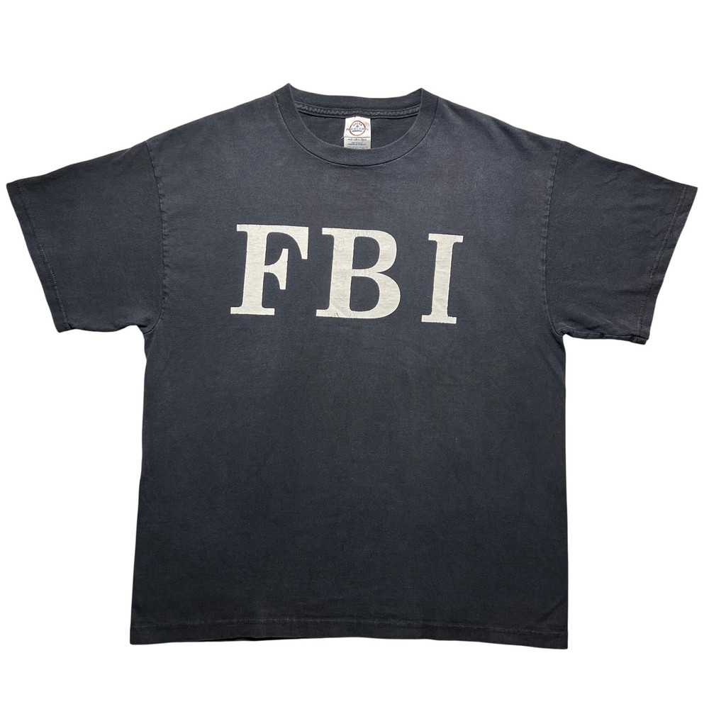 Vintage 90s FBI T Shirt Mens Large Black Delta Pro Weight Graphic Short Sleeve