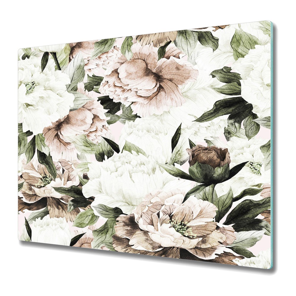 Glass Induction Cover Blooming Peonies pale blush bouquet Floral 60x52