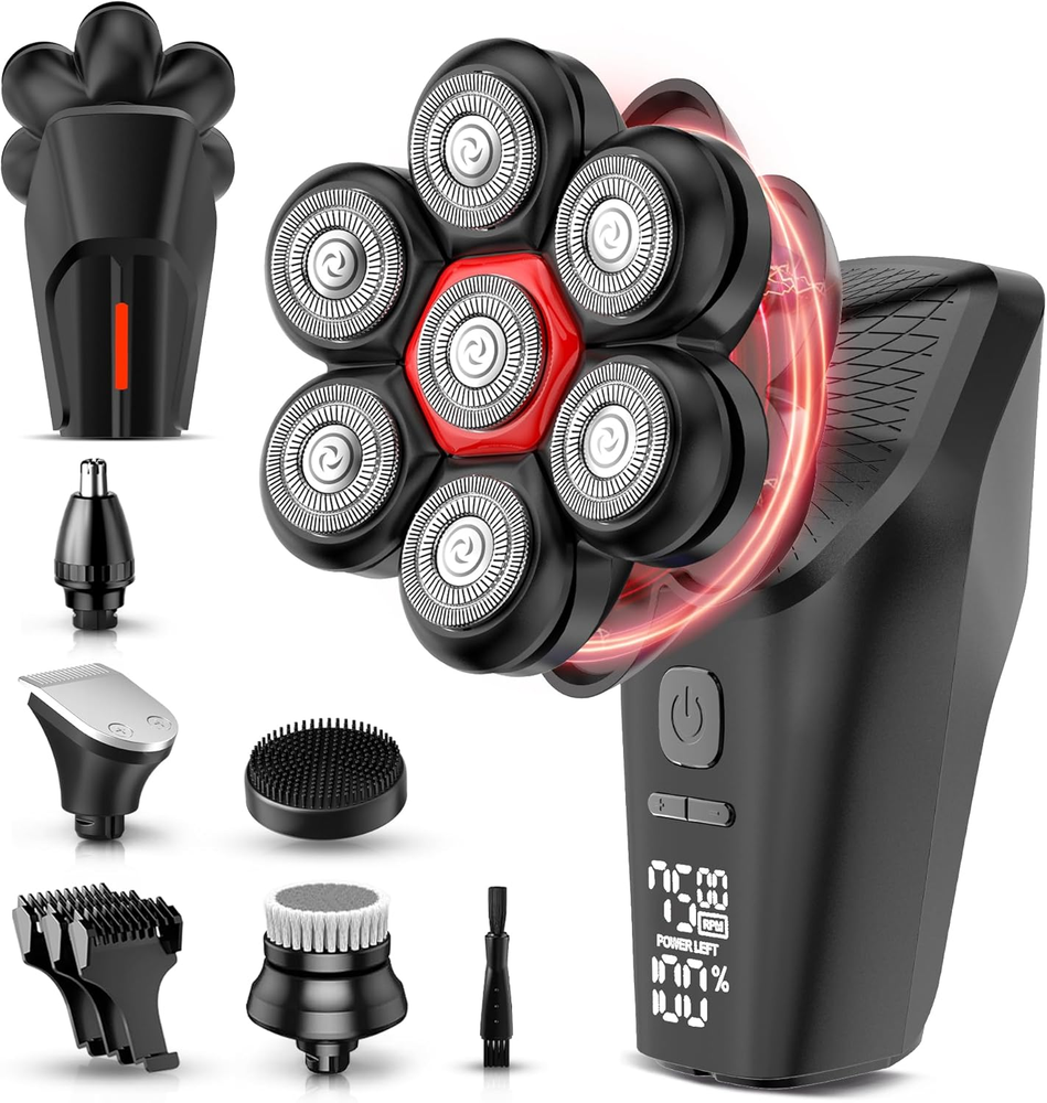 Head Shavers Bald Men 5-In-1 Magnetic Electric Razor Grooming Kit 7D Head Charge