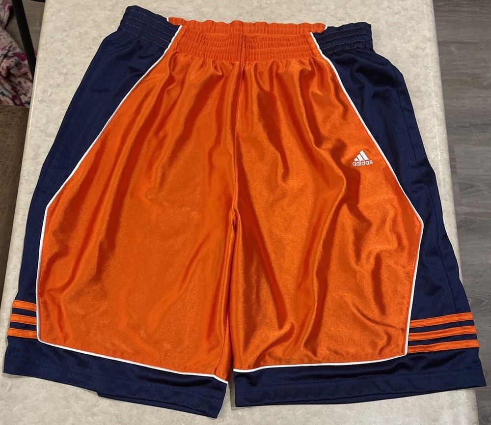 Adidas Basketball Shorts Orange Navy Blue Men’s Size Large Mesh Lined Baggy
