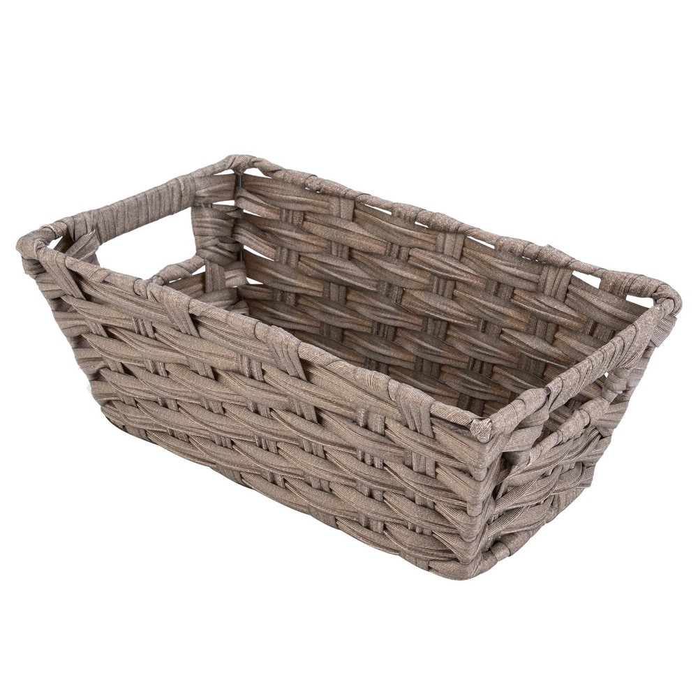 Storage Basket Small Woven Plastic Wicker Organizer Bin Gray Wash Whitmor Metal