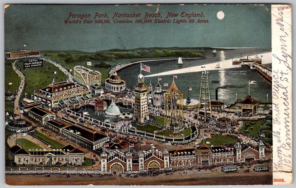 Antique Postcard Paragon Park Amusement Park Nantasket Beach, MA 1900s