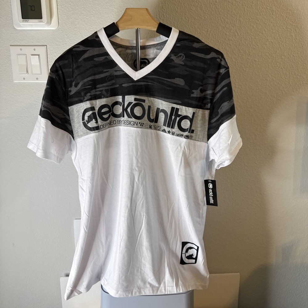 Ecko Unltd Mens Graphic T-Shirt Gray And White Size L NWT