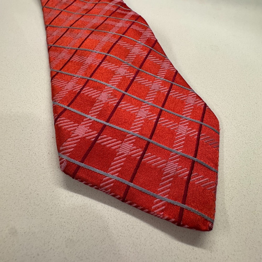 Tommy Hilfiger Red Plaid Silk Tie for Men Business Casual USA Made