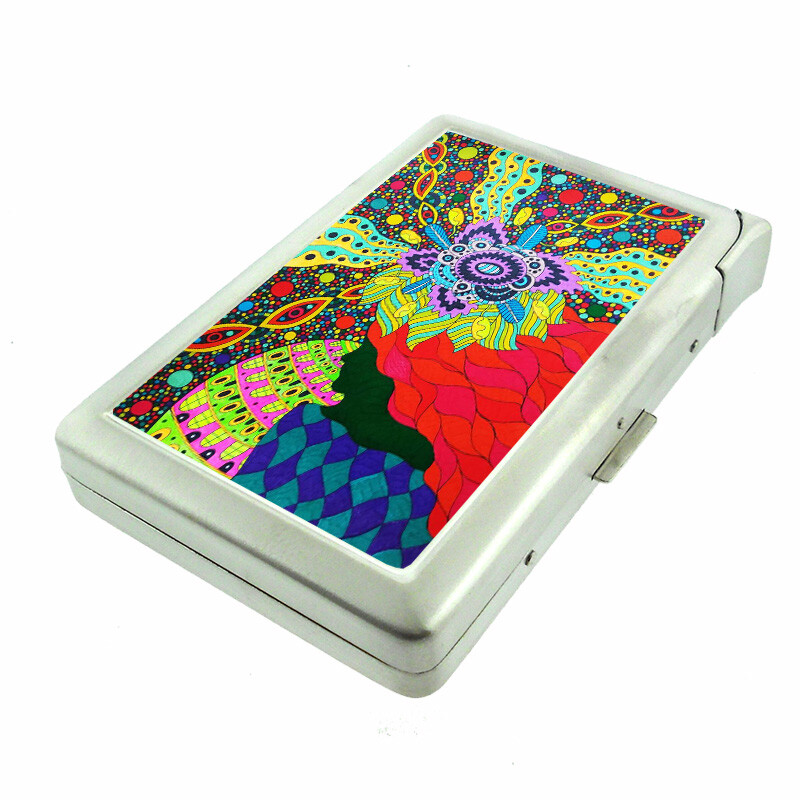 Abstract Art Em15 Cigarette Case with Built in Lighter Metal Wallet-image