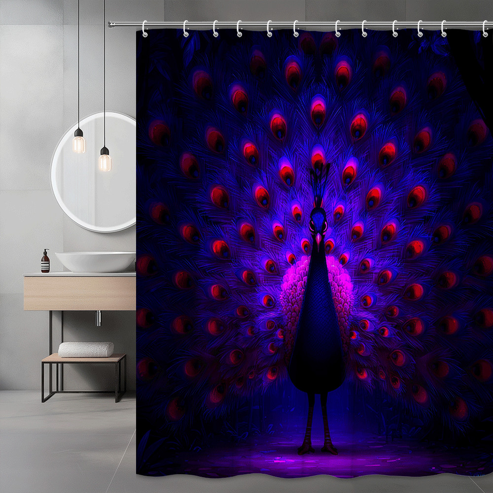 Peacock Shower Curtain Purple Blue Neon Bird Graphic