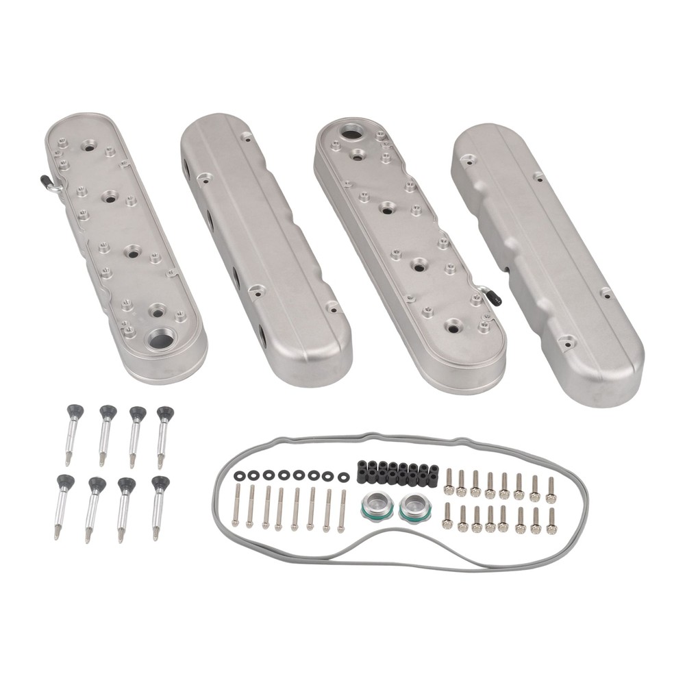 Silver Cast Aluminum Tall Valve Covers with Coil Mounts for Chevy GM LS Smooth