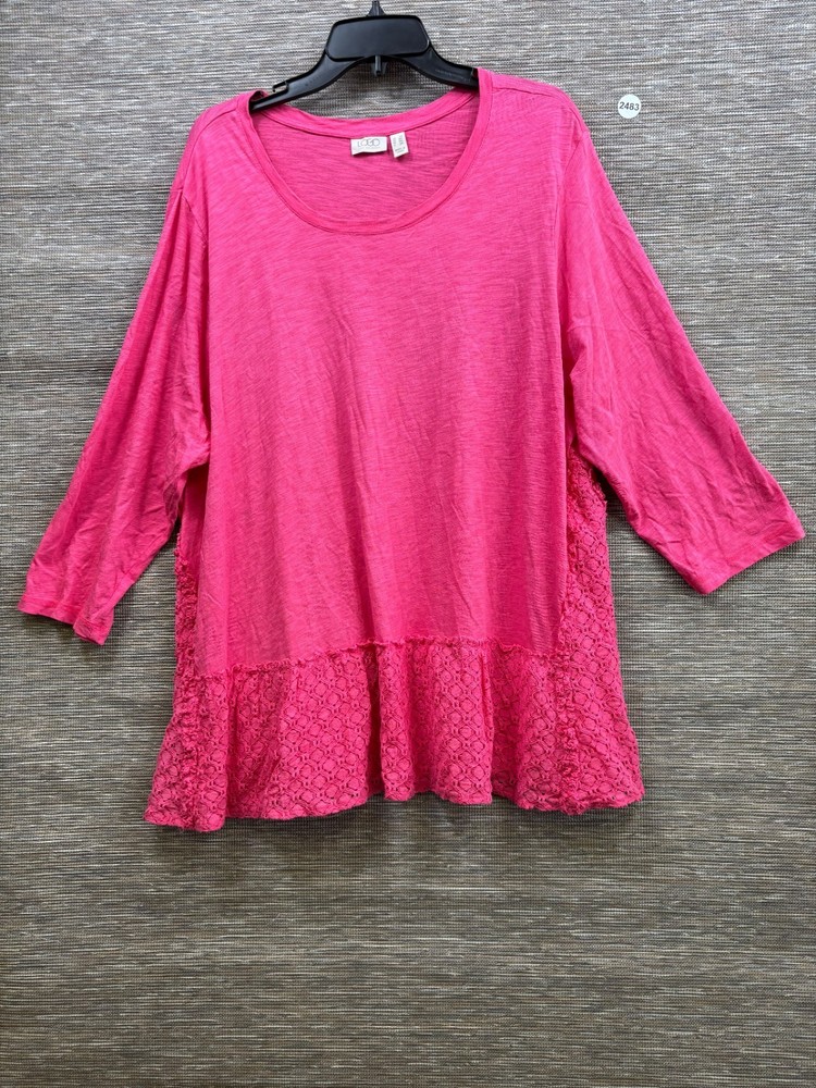 LOGO by Lori Goldstein Tunic Bouse Top Womens Size 2X Hot Pink 3/4 Sleeve NEW