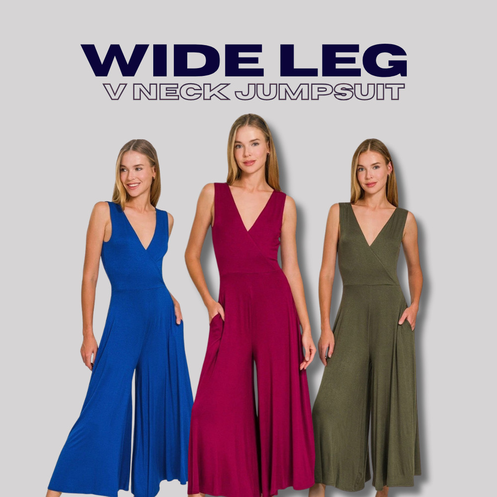 Women's Surplice Neckline V Neck  Sleeveless Wide Leg Pants Soft Rayon Jumpsuit
