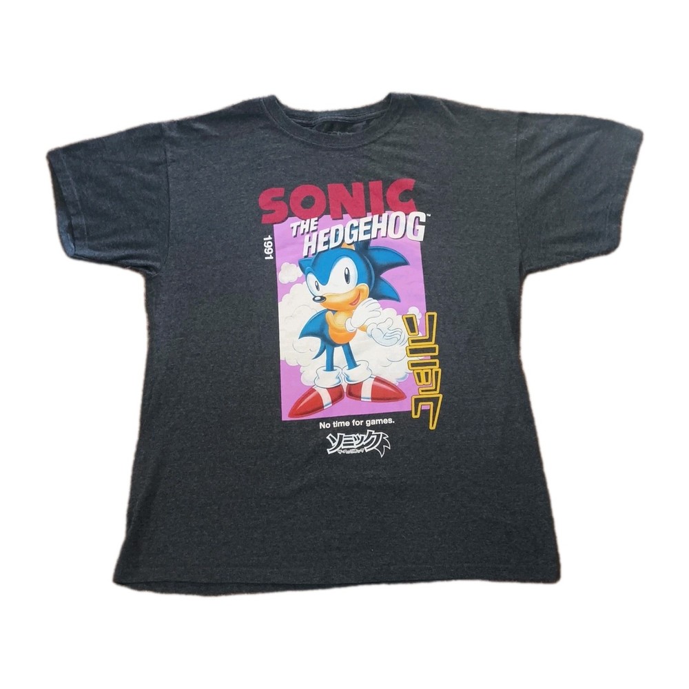 Sonic The Hedgehog T-shirt Mens Size Large Gray Crew Neck Short Sleeve Cotton