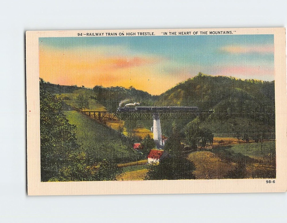 Postcard Railway Train on High Trestle in the Heart of the Mountains