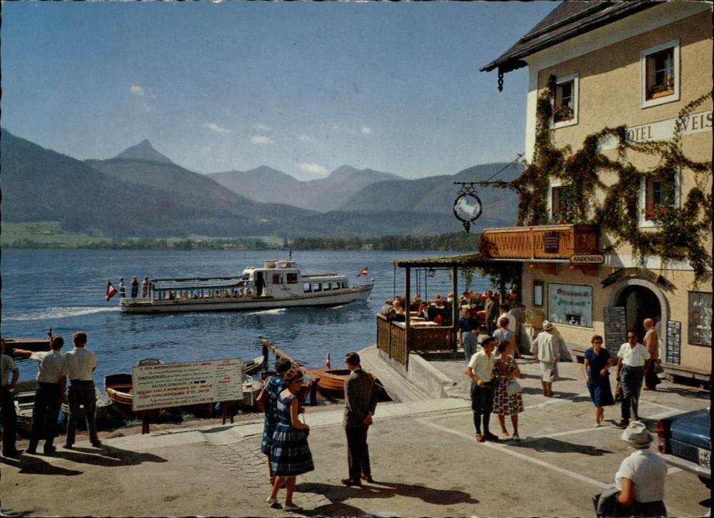 Salzkammergut Austria St Wolfgang ferry vintage postcard sku841
