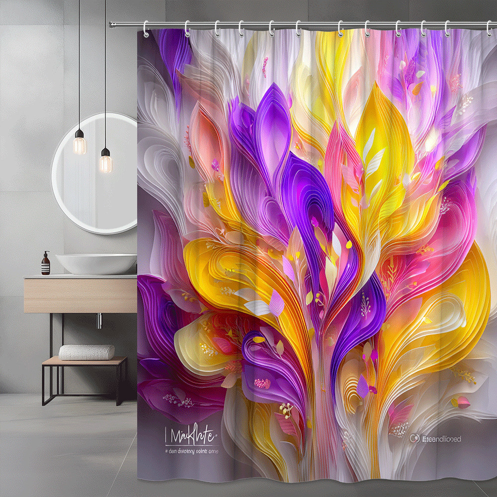 Abstract Floral Shower Curtain Purple Pink Yellow Print
