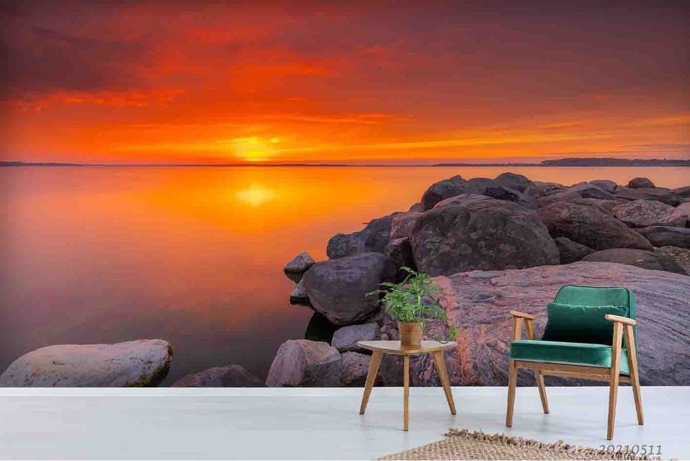 3D Sky Rocks Sea Sunset Landscape Wall Murals Wallpaper Murals Wall Sticker