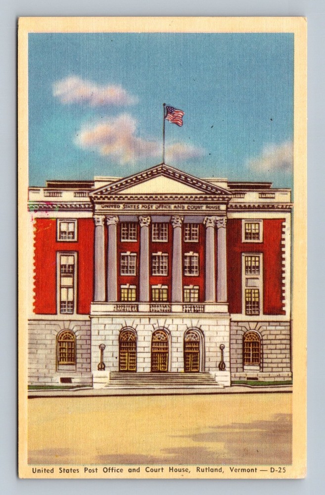 Vintage Linen Postcard U.S. Post Office & Court House Rutland Vermont