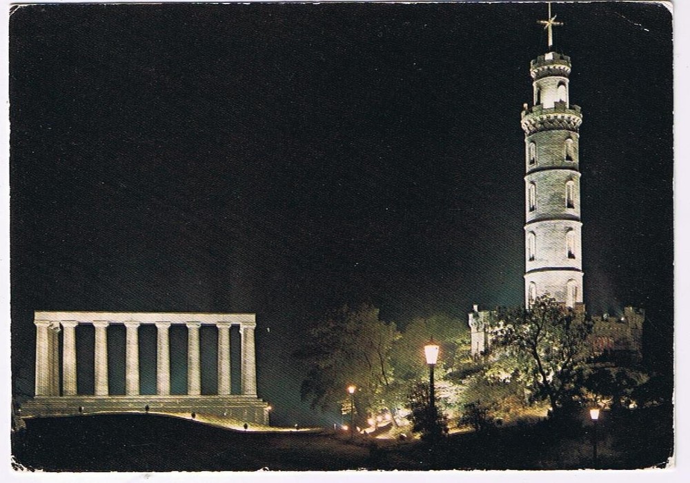 United Kingdom UK Scotland Postcard RPPC Edinburgh At Night Calton Hill