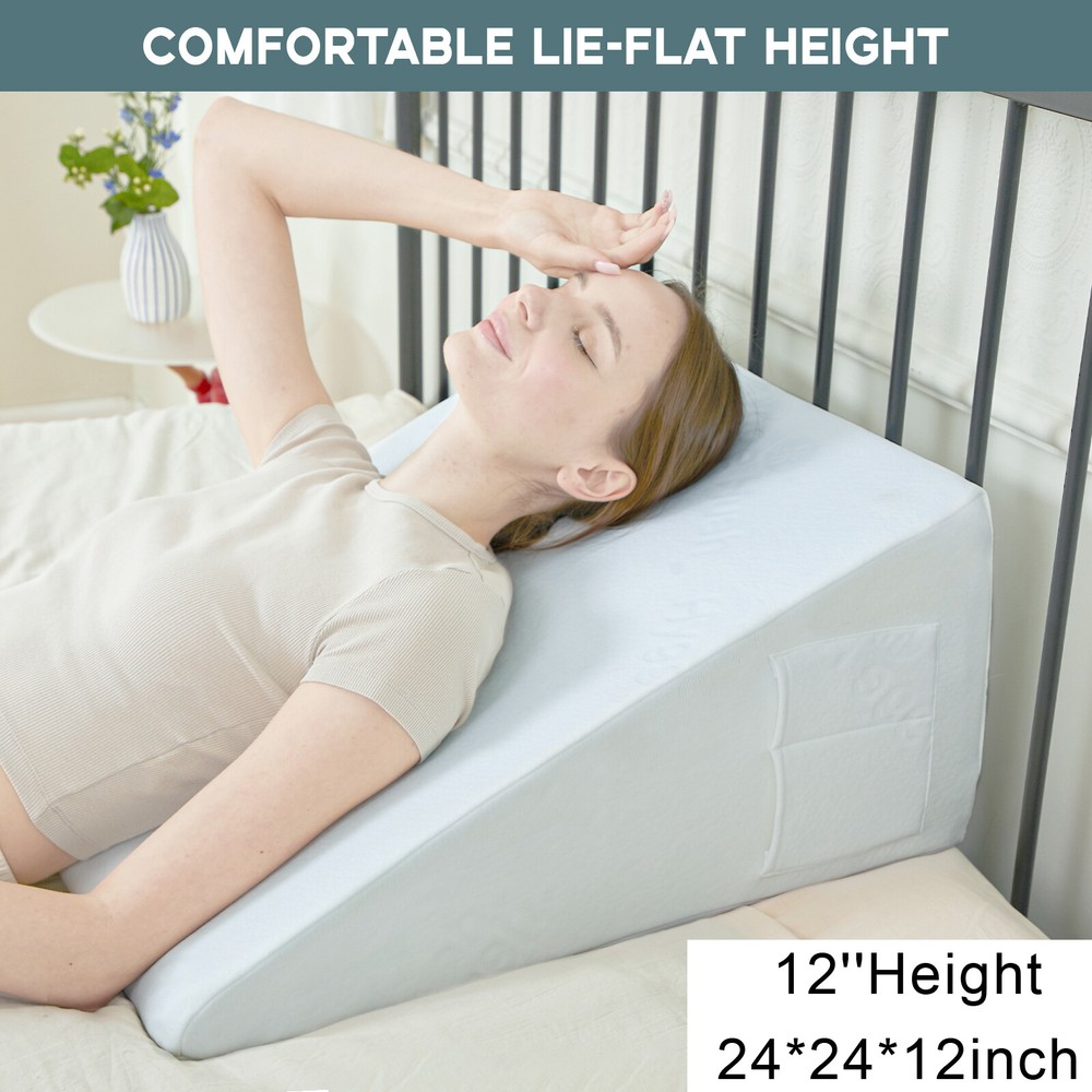 Bed Wedge Pillow Gel-infused Memory Foam Triangle Support Pillow 24x24x12 inch