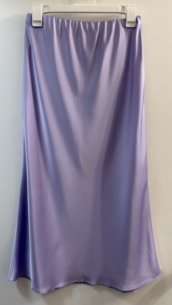 ASOS DESIGN Lilac Satin Midi Skirt Size US 8 Purple Bias Cut High Waist Shiny