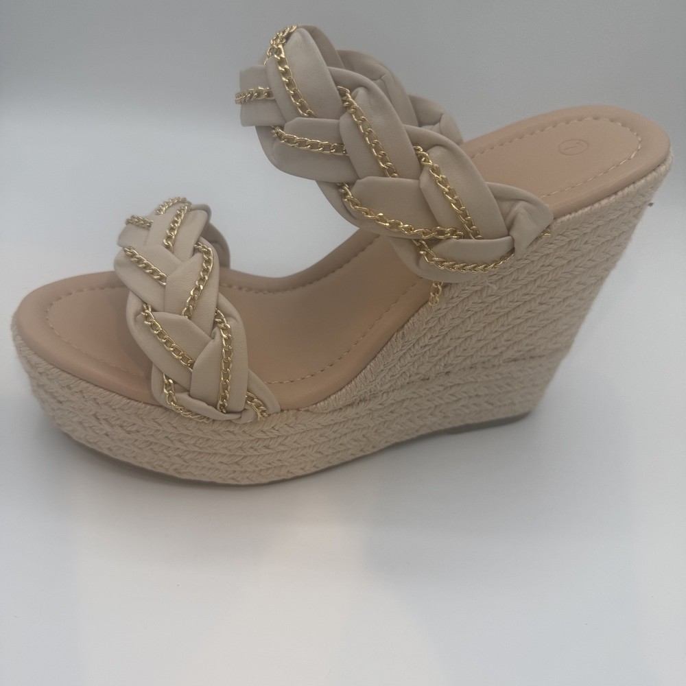 Women’s Wedge Sandals Size 7 Beige Braided Espadrille Platform New Without  Box