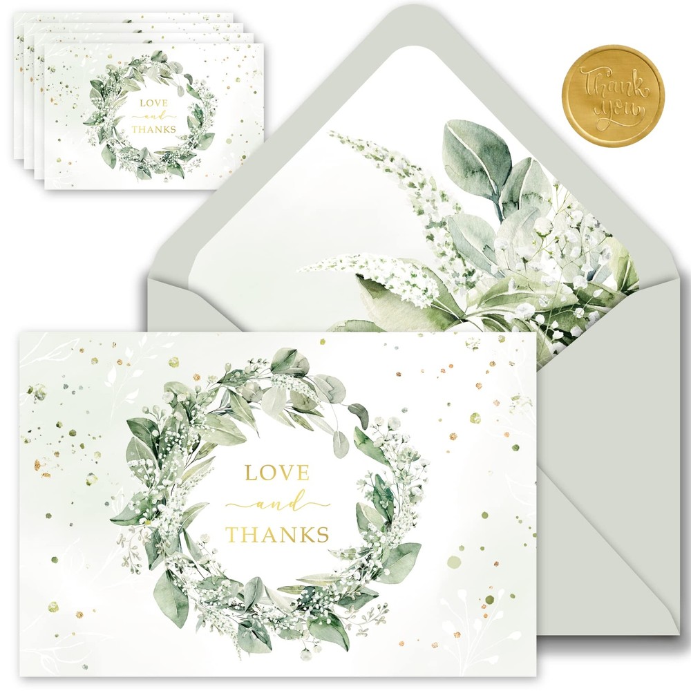 Gooji 4x6 Greenery Thank You Cards with Envelopes (Bulk 20-Pack) Bridal Showe...