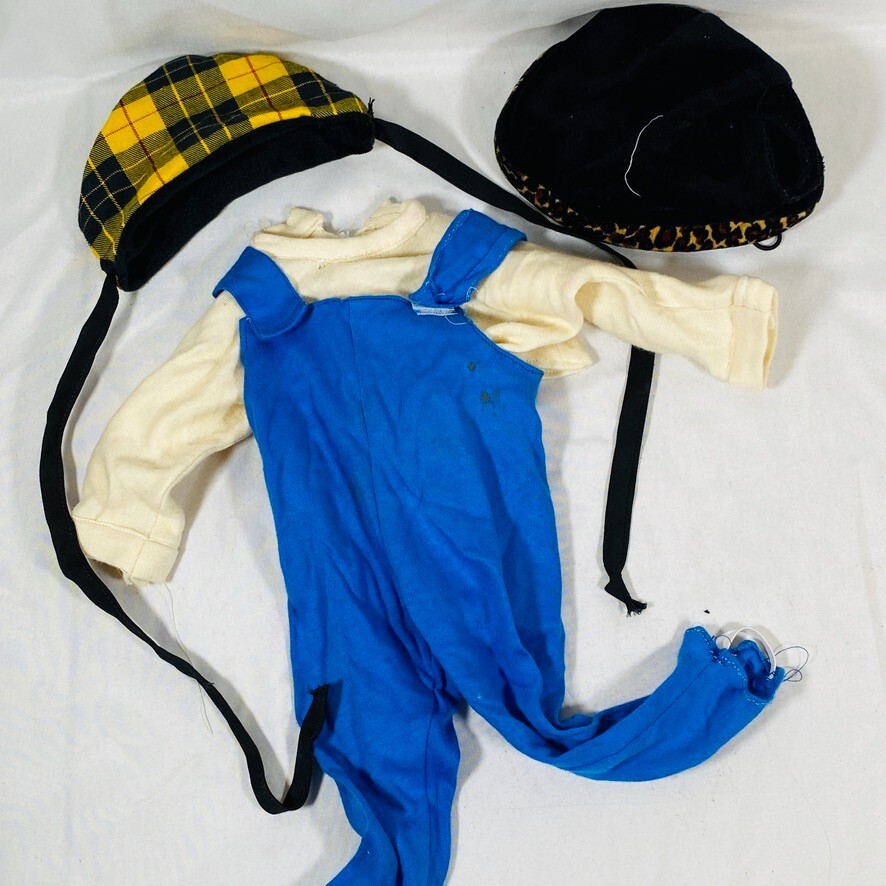 Handmade Top & Blue Overalls Outfit + 2 Winter Hats for 18