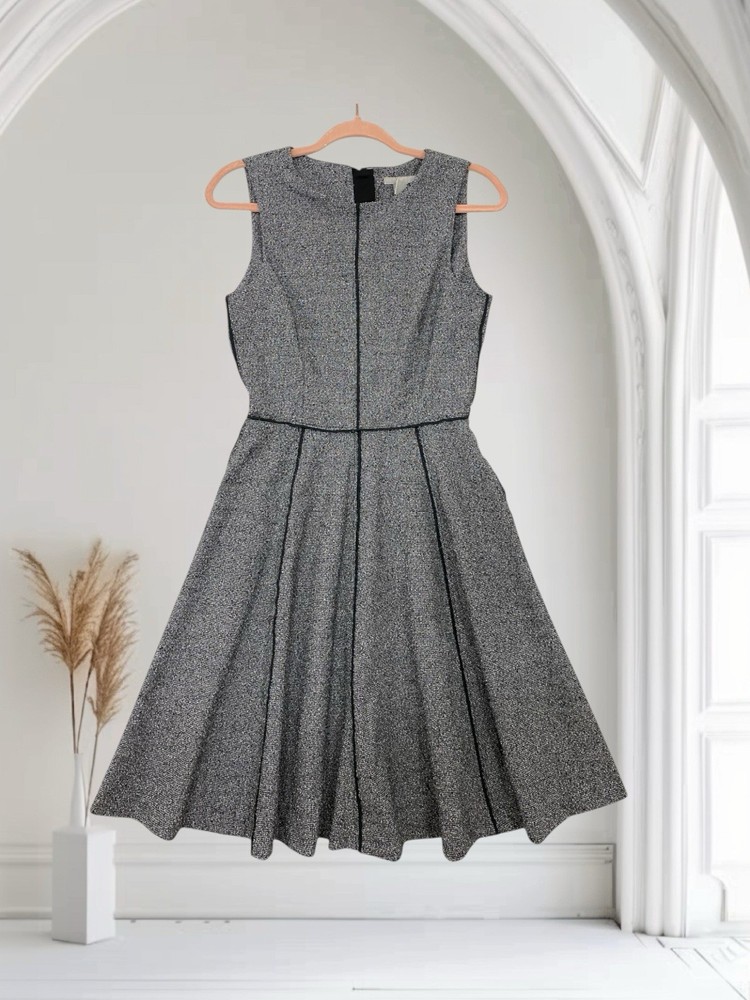 H&M Women’s Gray Tweed Sleeveless Fit & Flare Dress Size 6 Fall Holiday Chic NWT