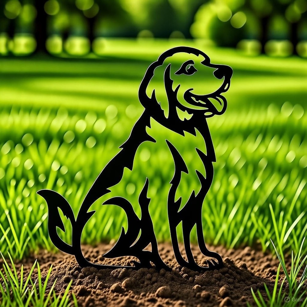 Golden Retriever Garden Stake Metal Dog Sculpture Black Silhouette Decor 38cm Ar