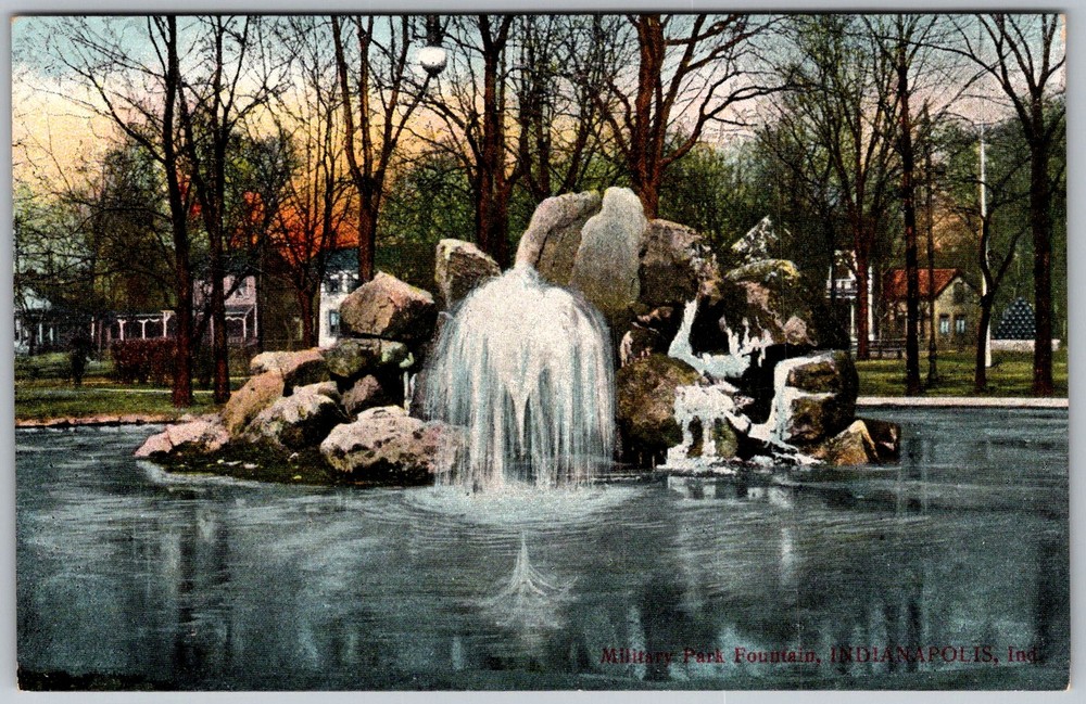 Antique Postcard Military Park Fountain Indianapolis, 1910s