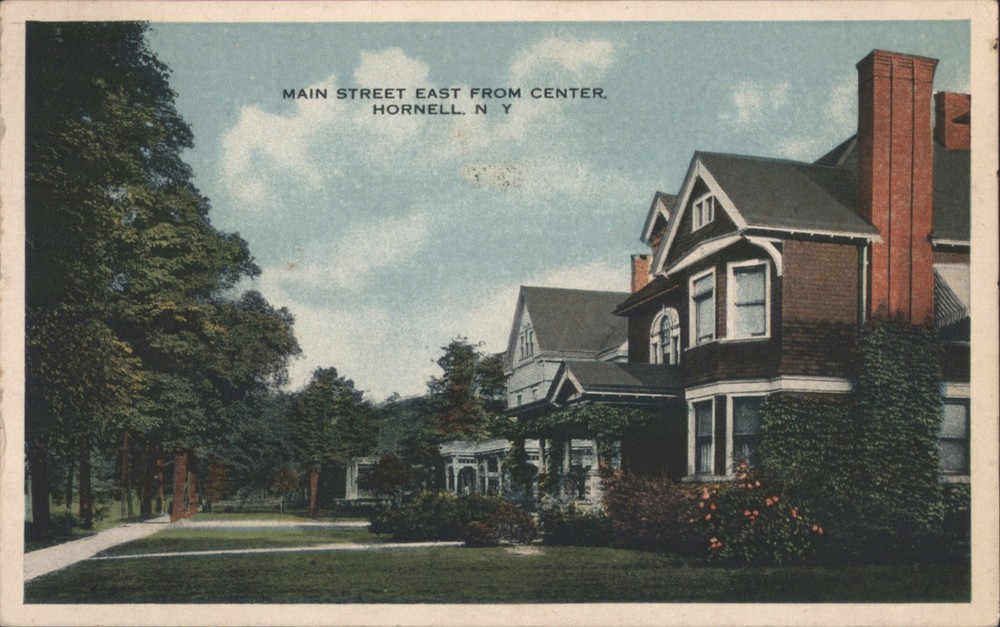 Hornell, NY New York Main Street East from Center, Residential View 1919 Vintage