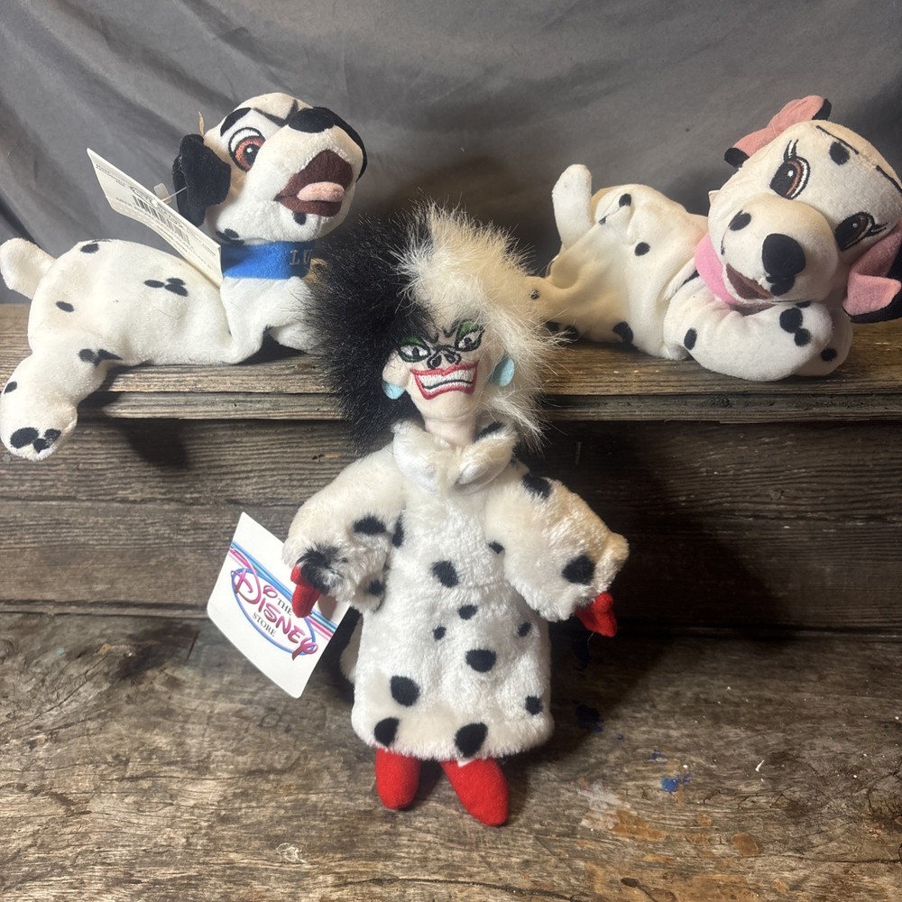 Disney 101 Dalmatians Cruella De Vil Lucky & Jewel Mini Bean Bag Plush Set Of 3