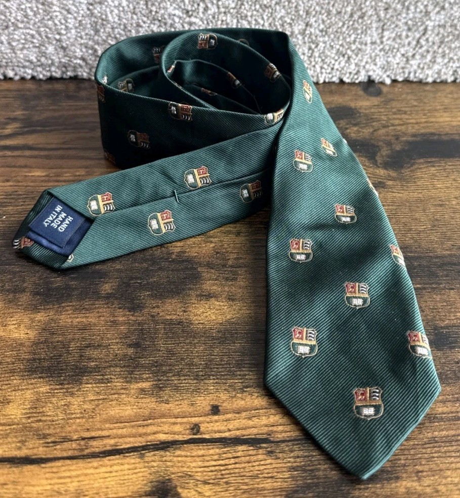 Vintage Polo Ralph Lauren Silk Repp Club Tie Green Crest Italian