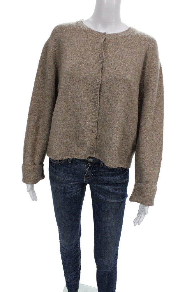 Zara Unisex Beige Classic Crewneck Long Sleeve Button Cardigan Size LFree Shipping in US $100+ Orders | $6.95 Orders Below