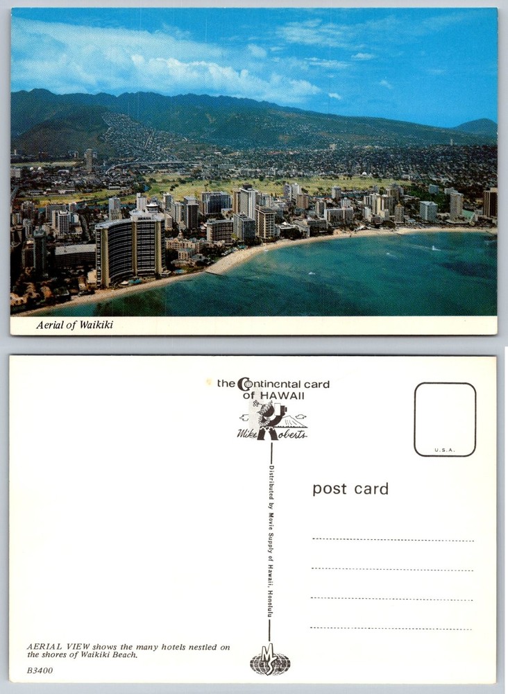 Vintage Aerial Waikiki Beach Hawaii Postcard Mike Roberts Chrome Unposted
