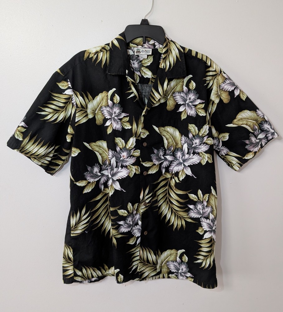 Vintage Aloha Republic Orchid Floral Cotton Hawaiian USA Shirt Mens Size Large