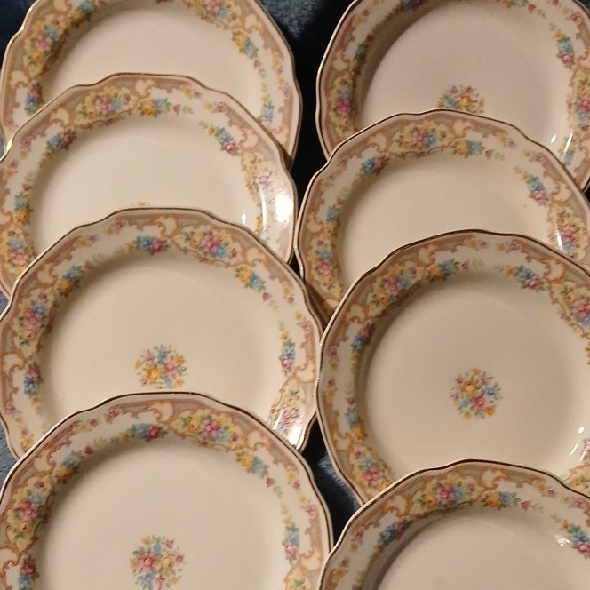 Porcelain Floral Decorative Plates Multicolor Pottery Set of 8 Round Glossy
