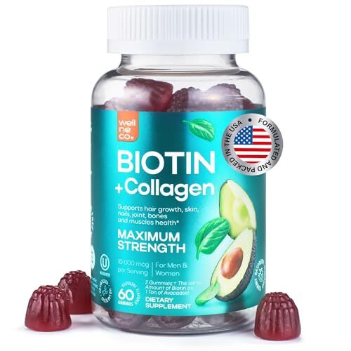 Biotina 10000mcg - Gomitas de biotina para el crecimiento del cabello piel y uñas saludables Max S...