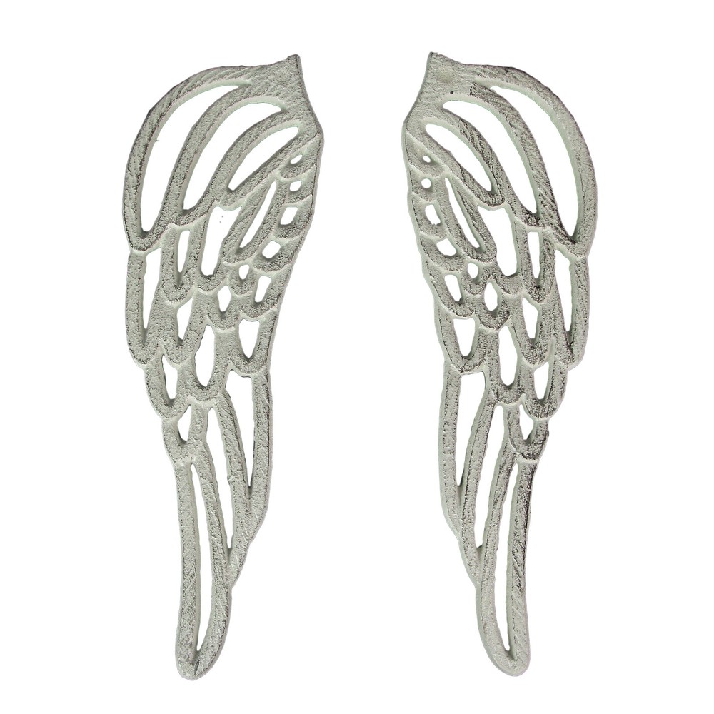 Antique White Cast Iron Set of Angel Wings Wall Sculpture Rustic Home Decor Art